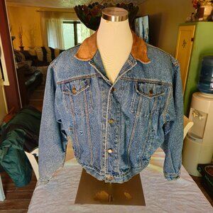Vintage Woodlake Denim Trucker Jacket Men's XXL Blue Jean Leather Collar